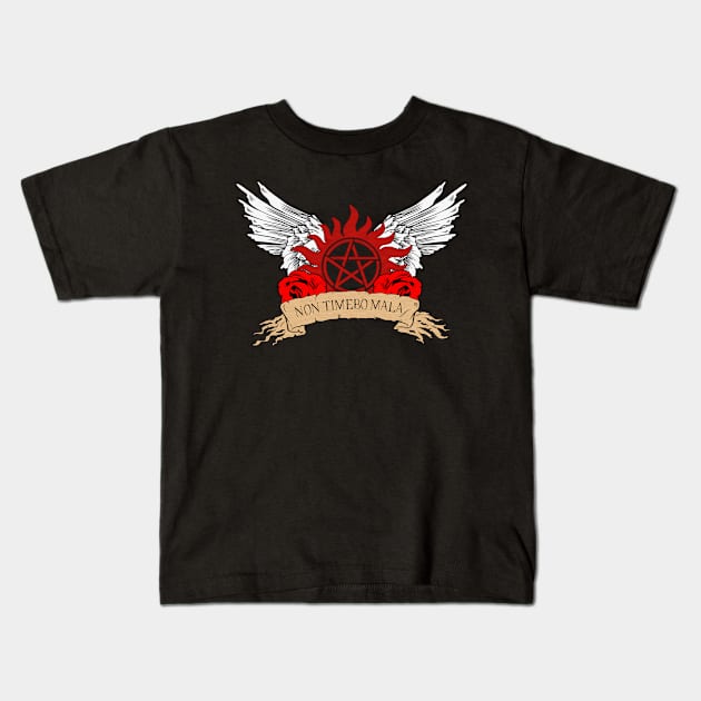 Supernatural NON TIMEBO MALA Roses Wings Kids T-Shirt by Ratherkool